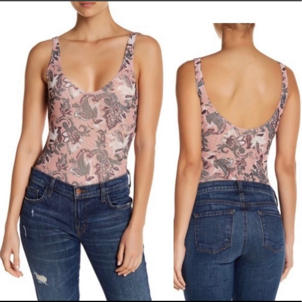 Free People Printed Woven Bodysuit-XS